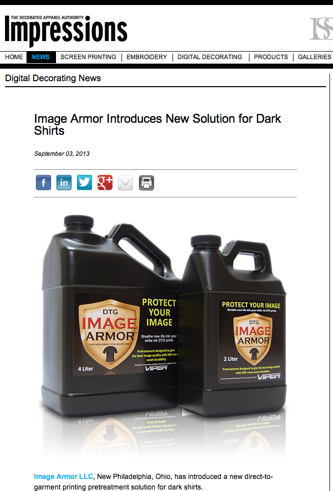 Image Armor Press Release in Impressions Magazine